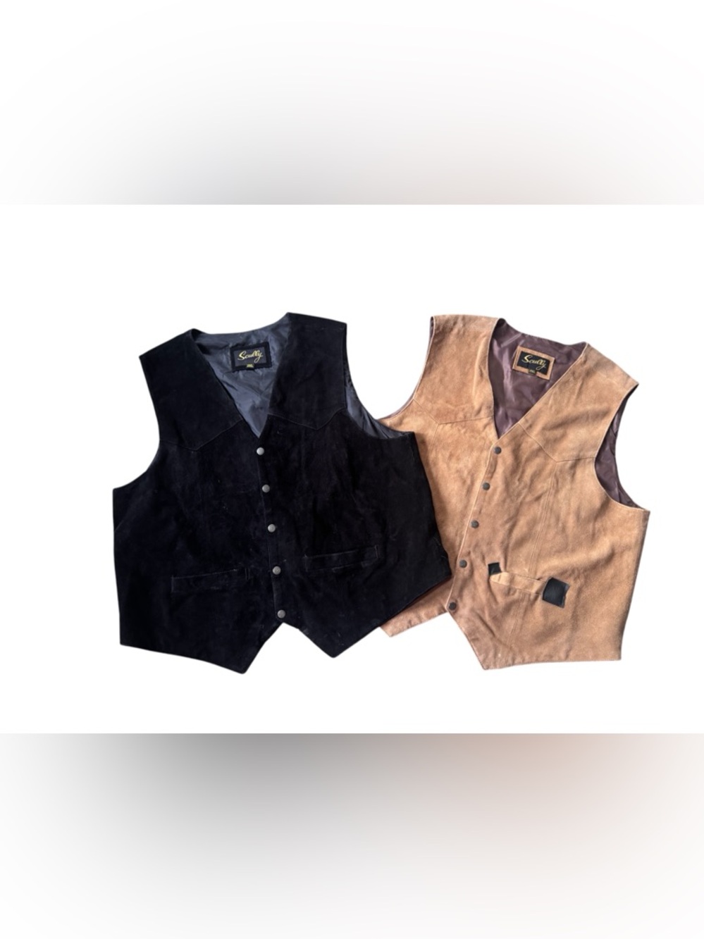 Vintage Scully Suede Leather Western Vest Lot Men’s 2XL Black Brown Cowboy